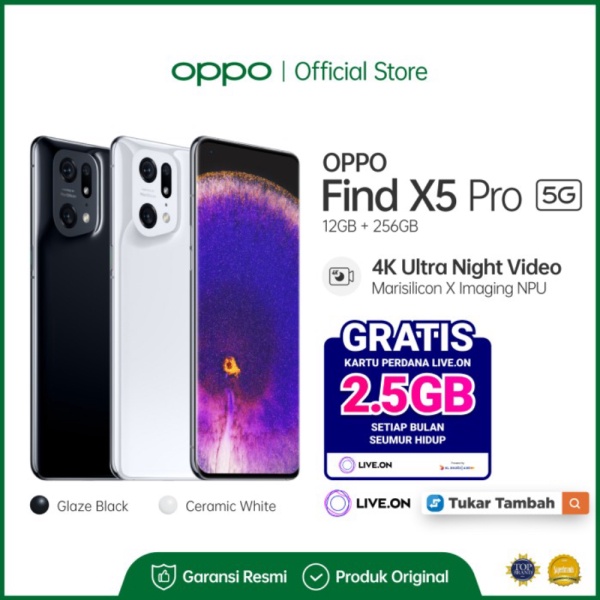 tektokanstore [Tukar Tambah Live.On] OPPO FIND X5 PRO 5G Smartphone 12GB/256GB - Putih