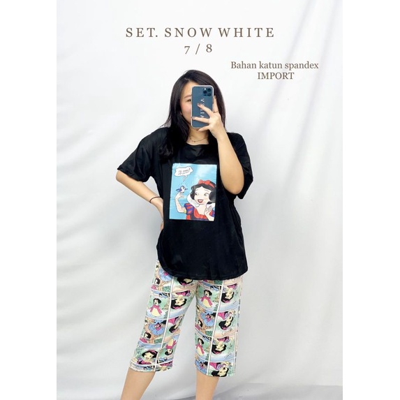 MDLV ~ Baju Tidur Set Snow White 7/8 Set Baju Tidur Dewasa Pajamas Dewasa Good Quality Fashion Wanita