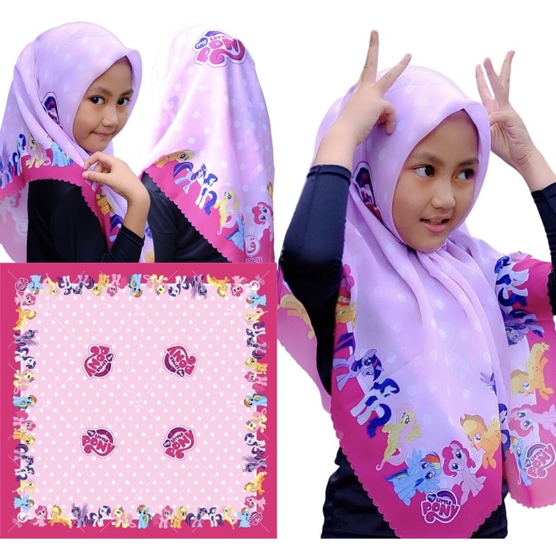 VOAL PRINTING ANAK MOTIF LITTLEPONY POLKA PINK / HIJAB ANAK LUCU / JILBAB ANAK KARAKTER