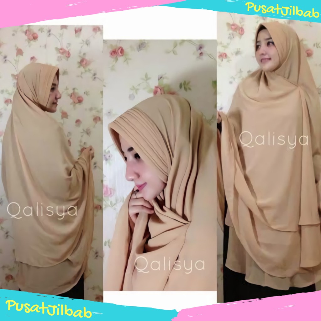 Khimar Ceruti 2 Layer Serut Samping Belah Samping Jilbab Instan Pet