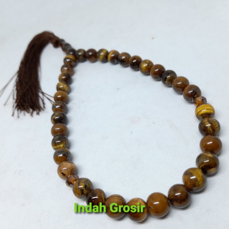 TASBIH BATU NATURAL TIGER EYE SPAH 8MM 33BUTIR