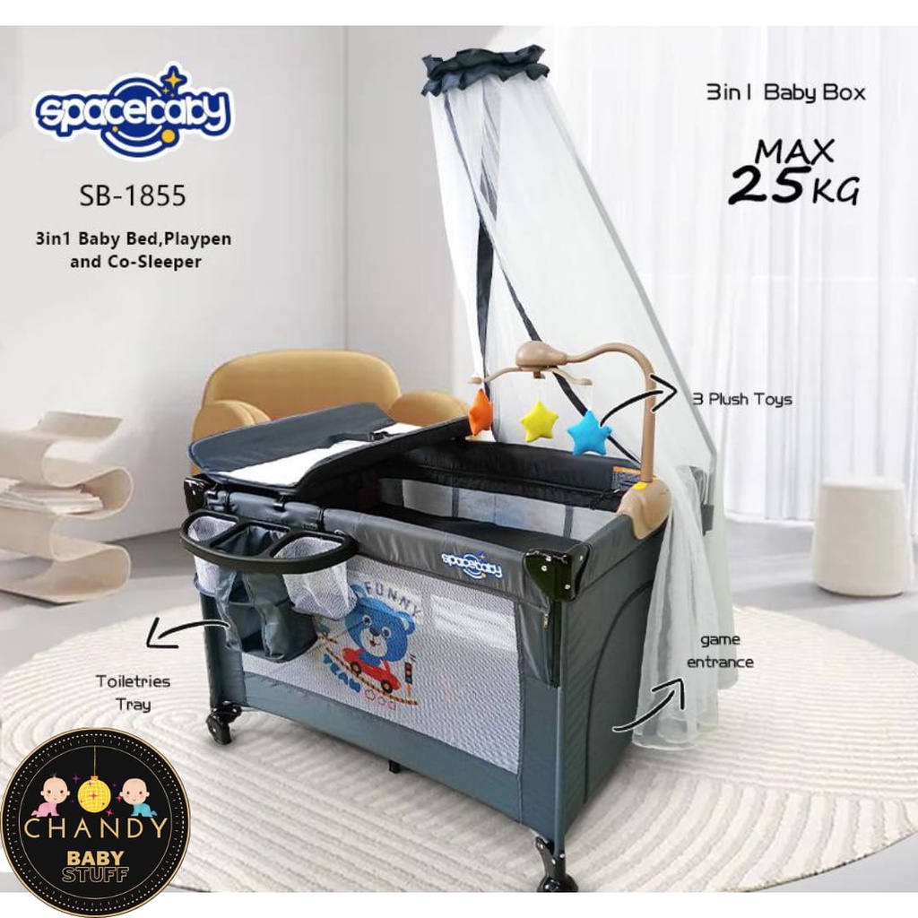 BABY BOX RANJANG BAYI SB 1855 SPACEBABY (3 IN 1 ) ADA MUSIK, LAMPU BISA GETAR DAN AYUN