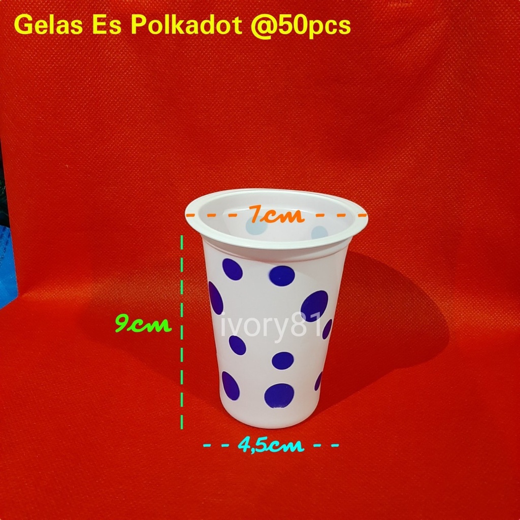 Gelas es polkadot / gelas bola / gelas es / gelas plastik / gelas minum / gelas sekali pakai