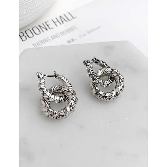 LRC Anting Tusuk Fashion Silver Alloy Circle Earrings F85360