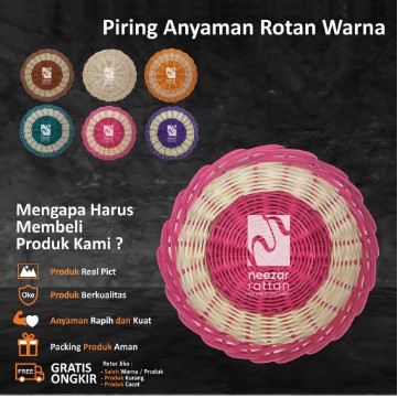 Piring Makan anyaman Rotan cantik warna asli Unik cekung kecil Saji Set bulat beli Cirebon harga