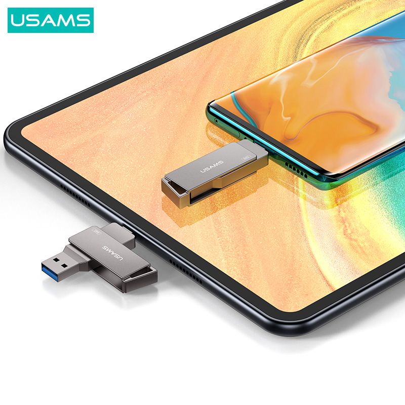 USAMS Flashdisk Rotatable 32/64/128GB OTG Type-C + USB 3.0 High Speed Dual Drive Original