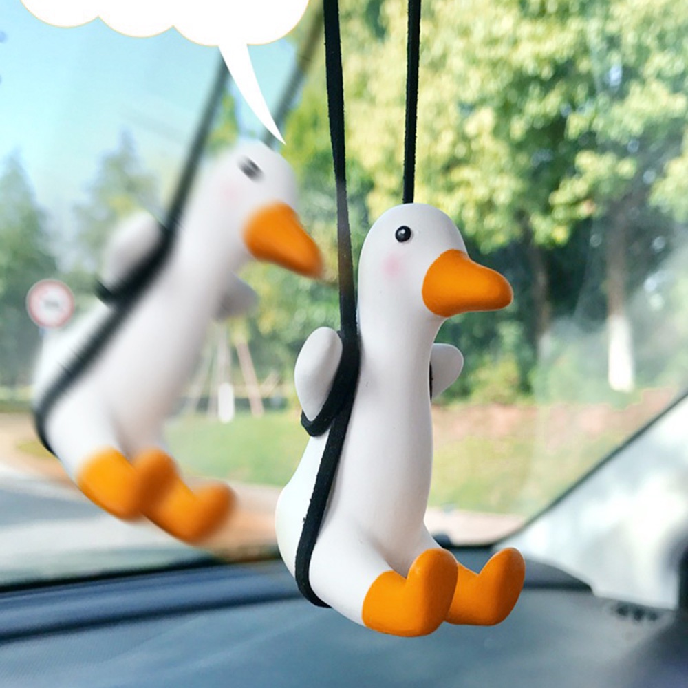 Hand-made Cute Plaster Swing Duck Car Pendant with Hanging Rope / Auto Rearview Mirror Ornaments