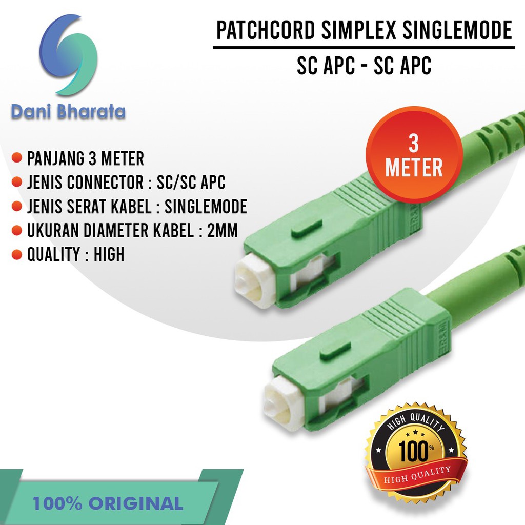 Kabel Patch Cord Patchcord SC-APC to SC-APC Simplex SM 3 Meter