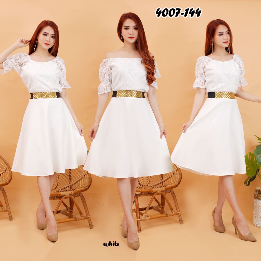 Kathryn collection #144 , DRES ROK MEKAR SCUBA IMPORT PREMIUM KOMBINASI BRUKAT GLITER FREE BELT