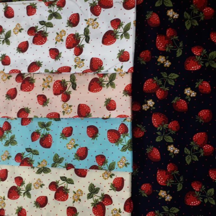 Cotton | Kain Katun Jepang Meteran Ori Motif Strawberry Terbaru Ready Stock