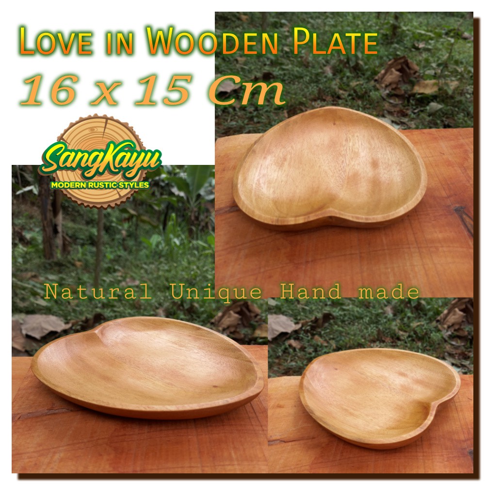 Ovale wooden plates 16 x 15 cm piring kayu oval love 003 piring saji