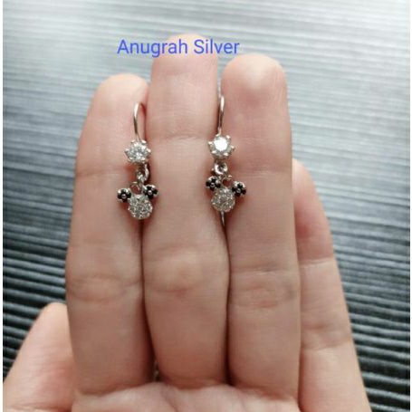 (COD)Anting rumbai anak &amp; remaja Mickey mause panjang perak asli 925/silver lapisan emas putih murni.