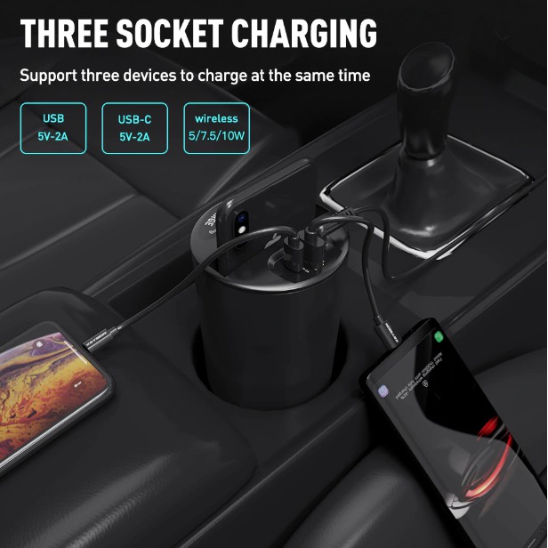 KEYSION 10W 7.5W Fast Wireless Charger for iPhone Android Car Cup Holder - bergaransi 6 bulan