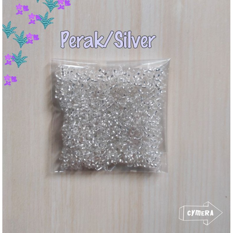 Manik Mote Payet Pasir Ukuran 11/0 - 2MM Perak  10 gram