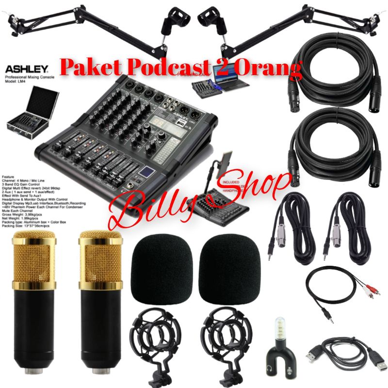 Paket Podcast 2 Orang Mixer Ashley LM4 Mic BM 800 (Soundcard)