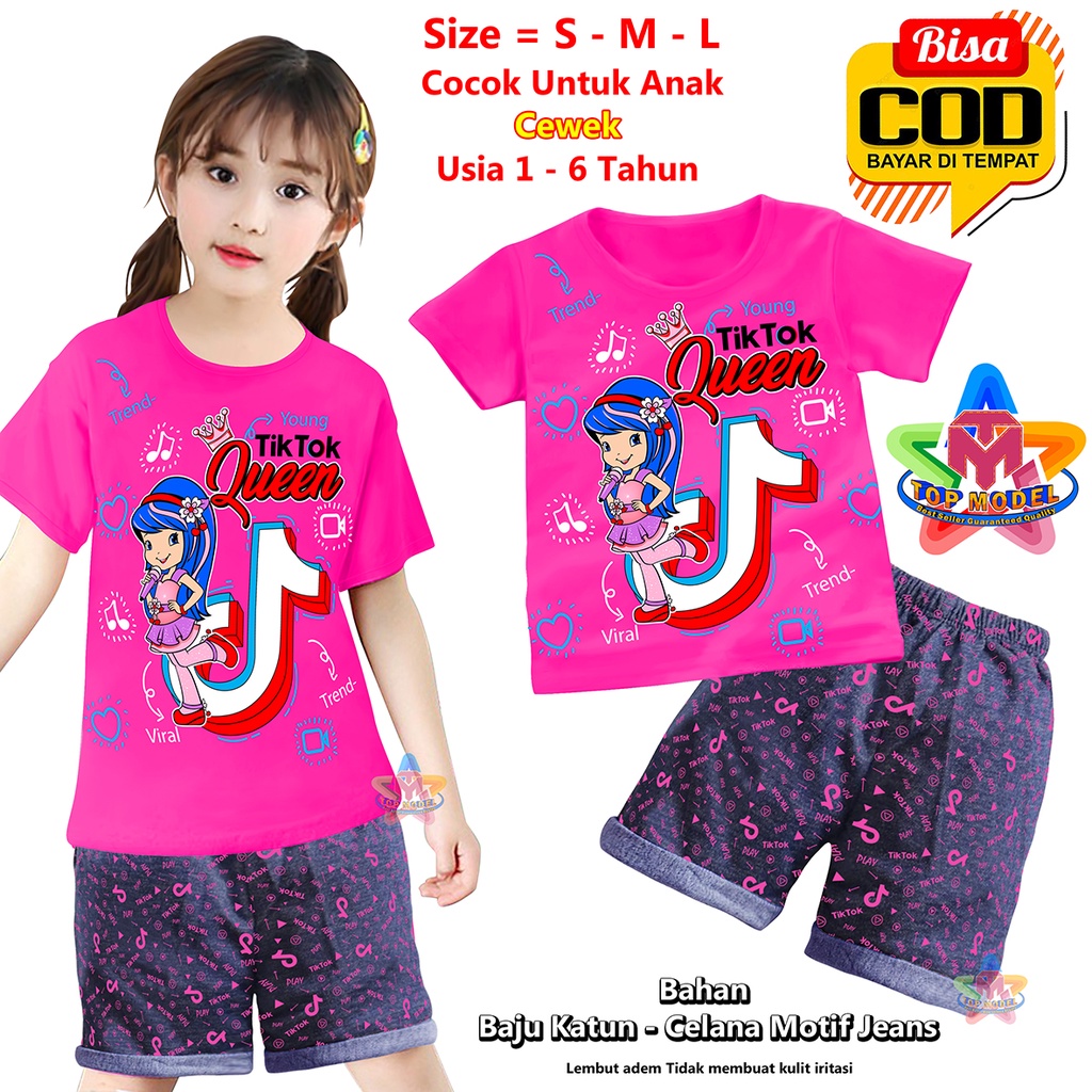 BISA COD &amp; Gratis Ongkir Setelan Baju Anak Celana Jeans TIKTOK Queen Baby Cewek 1-6 Tahun Wanita TOP MODEL 00060 Baju Anak Pendek terbaru &amp; termurah Bahan Katun Baju Setelan Anak Pendek Paling Tren &amp; Laris Terbaru Kekinian Baju Anak Main Kado Ulang Tahun