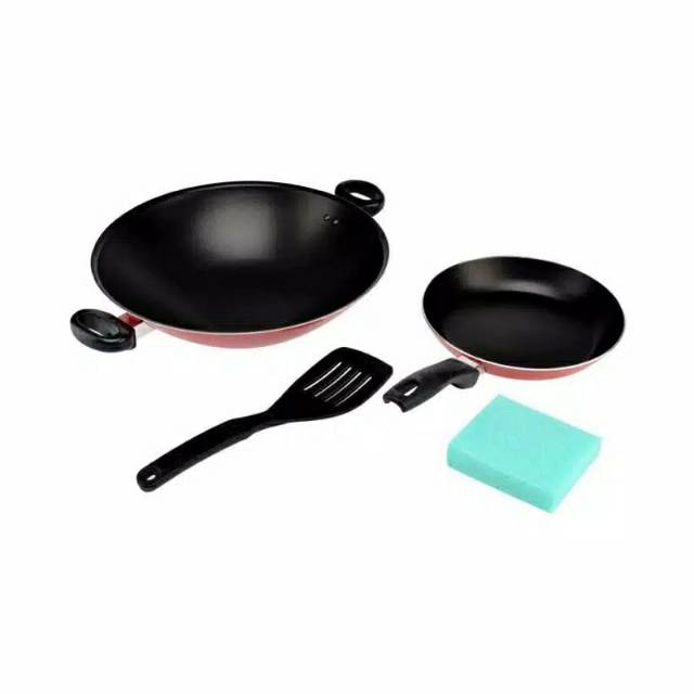 Valentino set wok+Frypan+spatula+spon