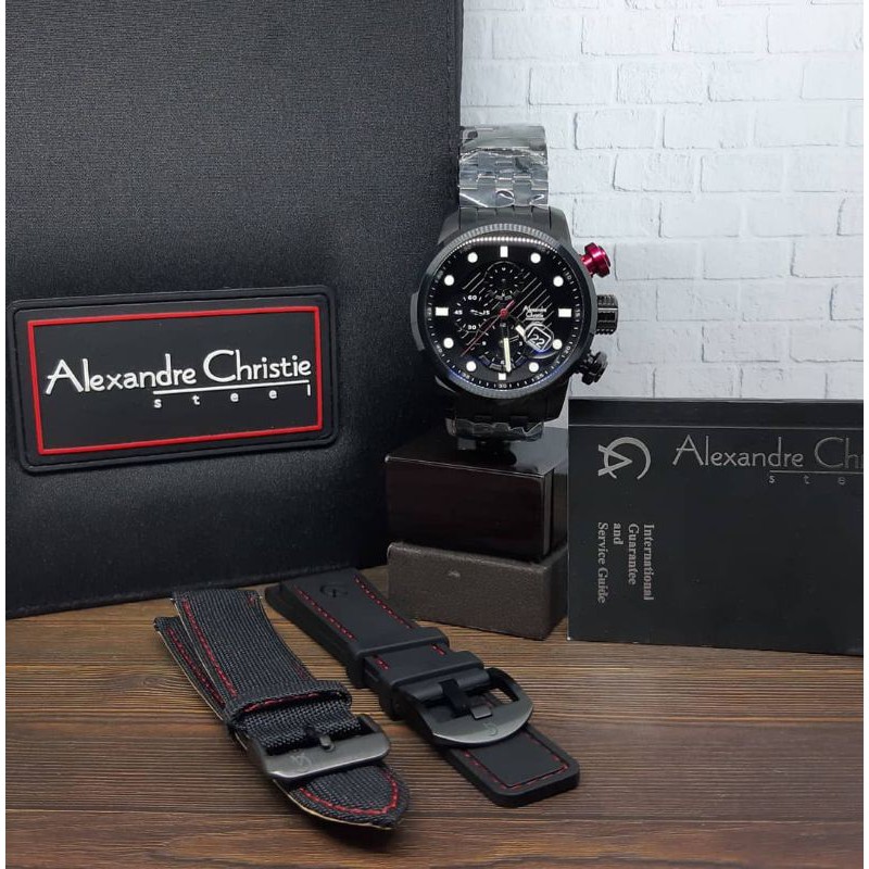 Jam Tangan Alexandre Christie AC6163 Black AC 6163 MC Original Cowok Pria