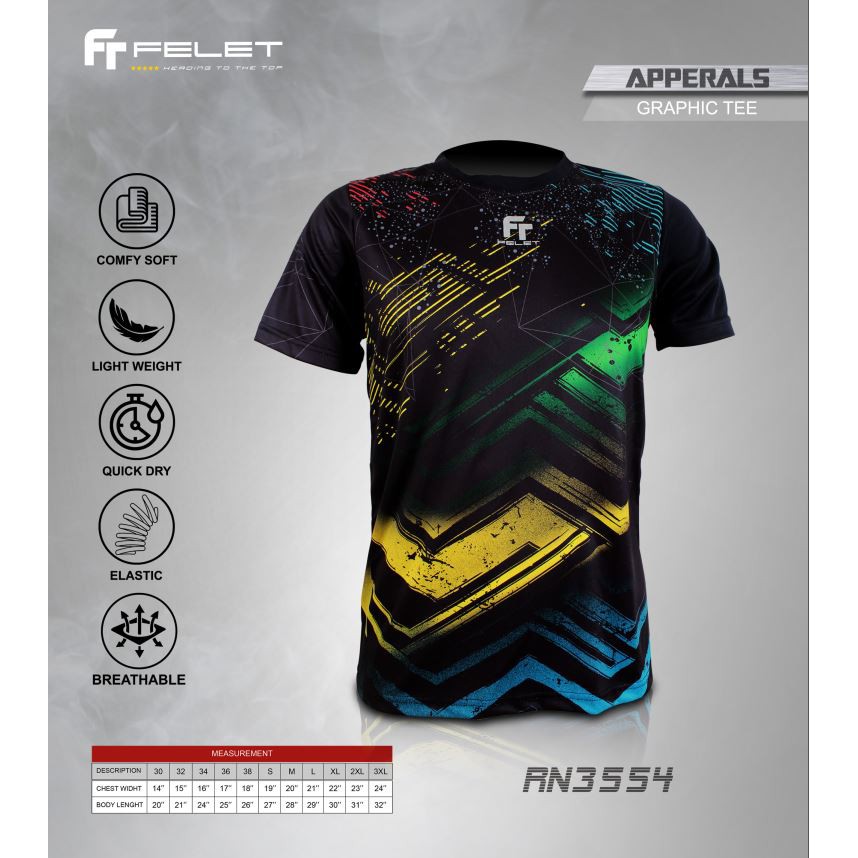 ORIGINAL - Kaos / Baju Olahraga Badminton Pria Dewasa FELET - GRAPHIC TEE SERIES