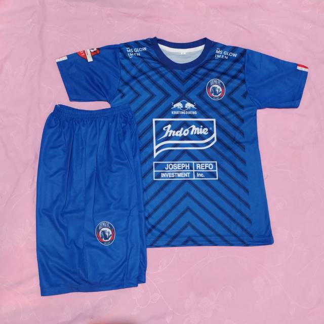 Jersey kaos baju bola setelan anak arem-a biru print