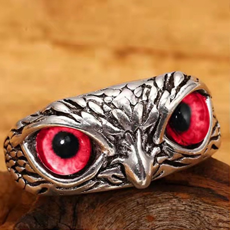 Vintage Style Burung Hantu Kristal Cincin Perak Hewan Pria Wanita Perhiasan Fashion Punk Crystal Rings