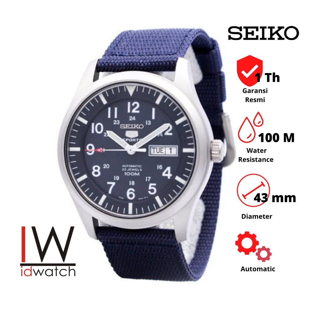 Seiko 5 Sports SNZG11K1 Automatic Jam Tangan Pria Original SNZG11 Cowok Strap Nylon Nilon Kanvas