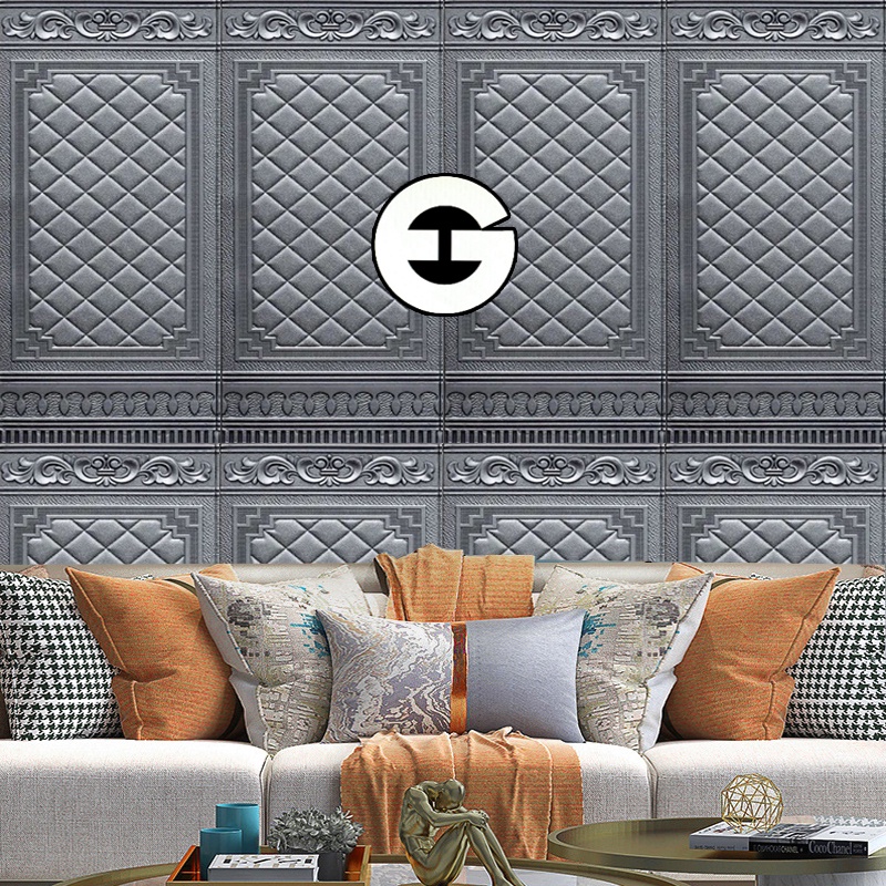 WA Wallpaper 3D Foam Stiker Motif Batik Pintu Jendela Abu Wallpaper Sticker Foam