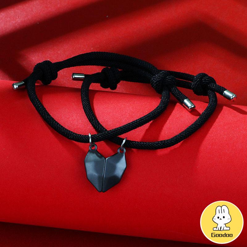 2 Pcs Gelang Couple Magnet Mahnet Hitam Dan Putih Cinta Batu Persahabatan Aksesoris -Doo