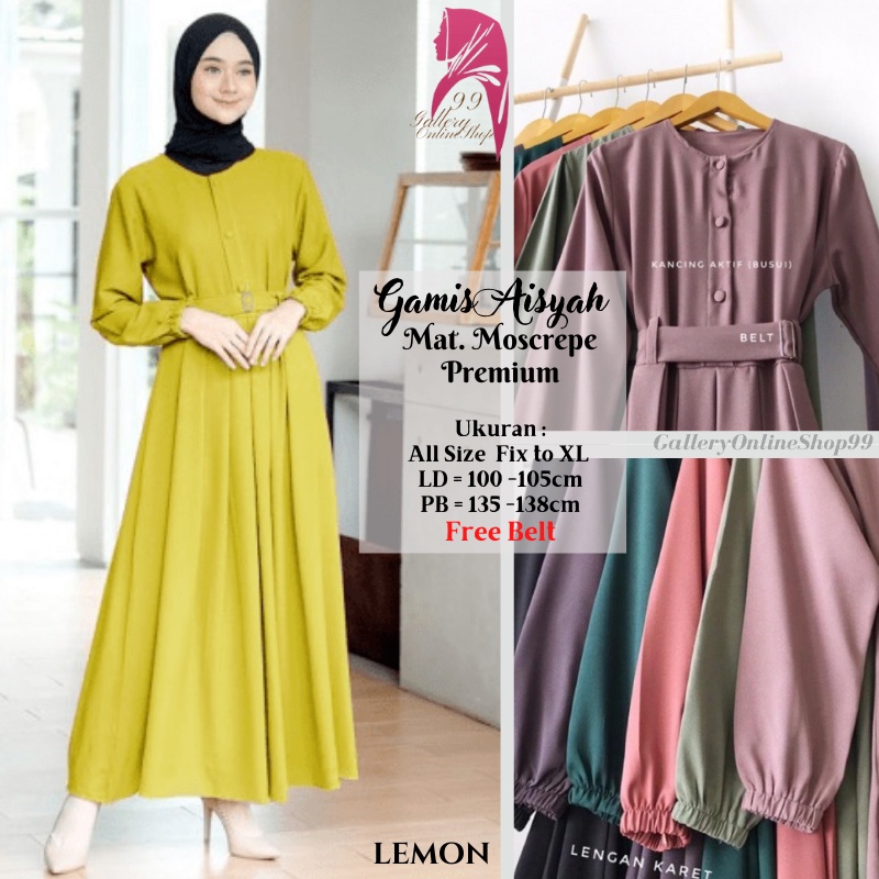 Baju Gamis Terbaru Gamis Remaja Kekinian Modern 2023 Wanita Dress Sarah Maxy Warna Lemon