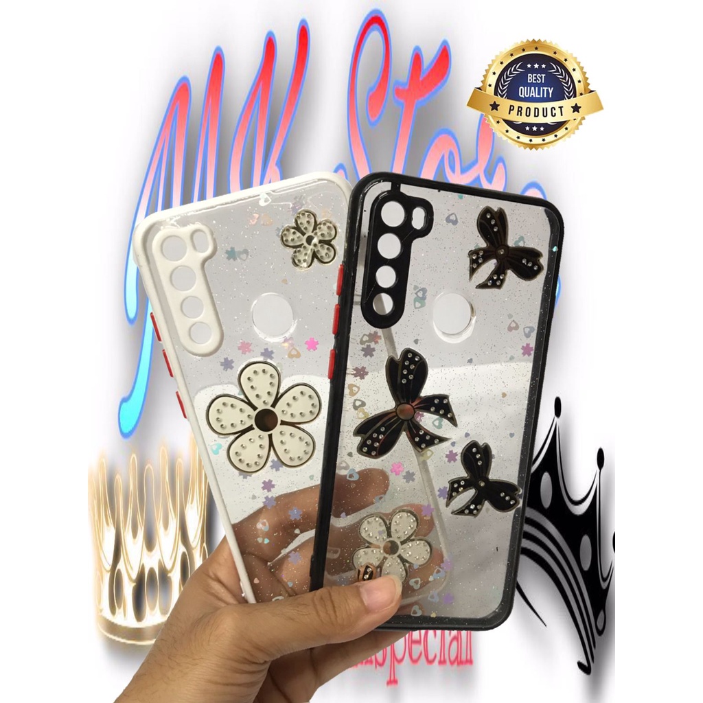 MQ88 - XIAOMI REDMI NOTE 8 CASE MOTIF FASHION CLEAR GLITER BUNGA BAHAN KUALITAS PREMIUM CASING SILIK