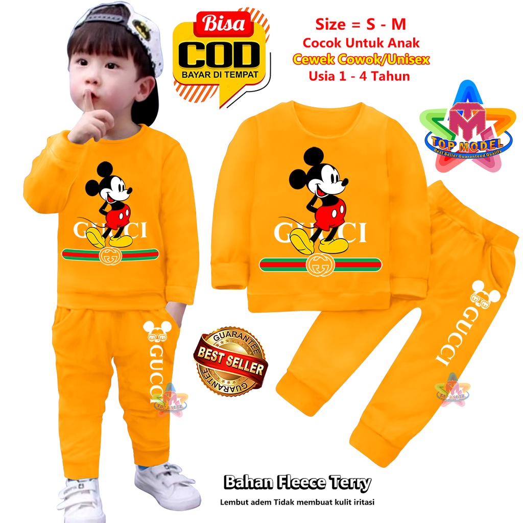 Setelan Baju Anak UNISEX 1-4 Tahun Cewek Cowok,TM0003 B terbaru dan termurah Bahan Fleece Terry