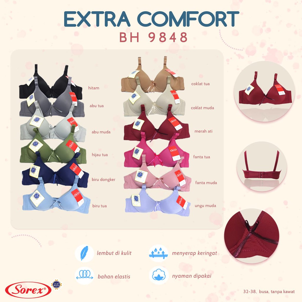 Bh Bra Remaja Sorex 9848 {Cup Remaja} Extra Comfort | Bra Busa Tanpa Kawat | Basic |