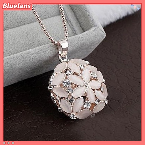 Bluelans Woman Shiny Rhinestone Hollow Flower Pendant Long Chain Sweater Necklace Jewelry