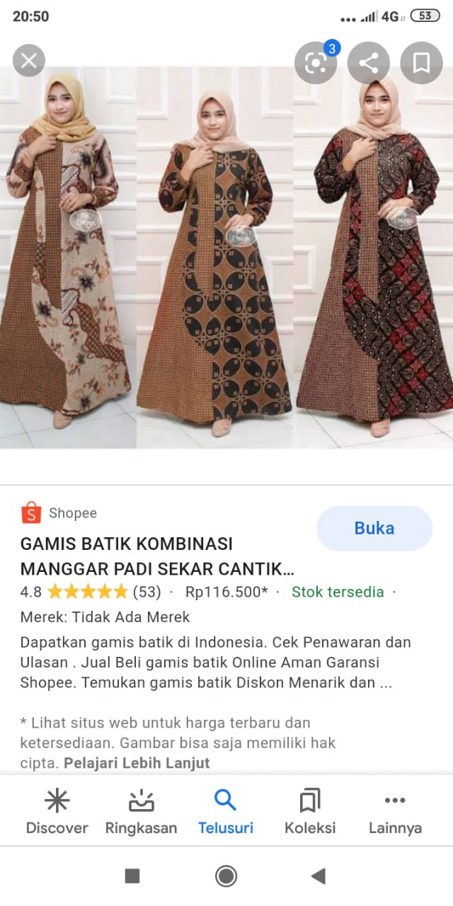 Gamis Batik Kombinasi Manggar Padi Sekar Cantik Kubis Kipas Daun Kupu Nadine Gendis Kawung Termurah