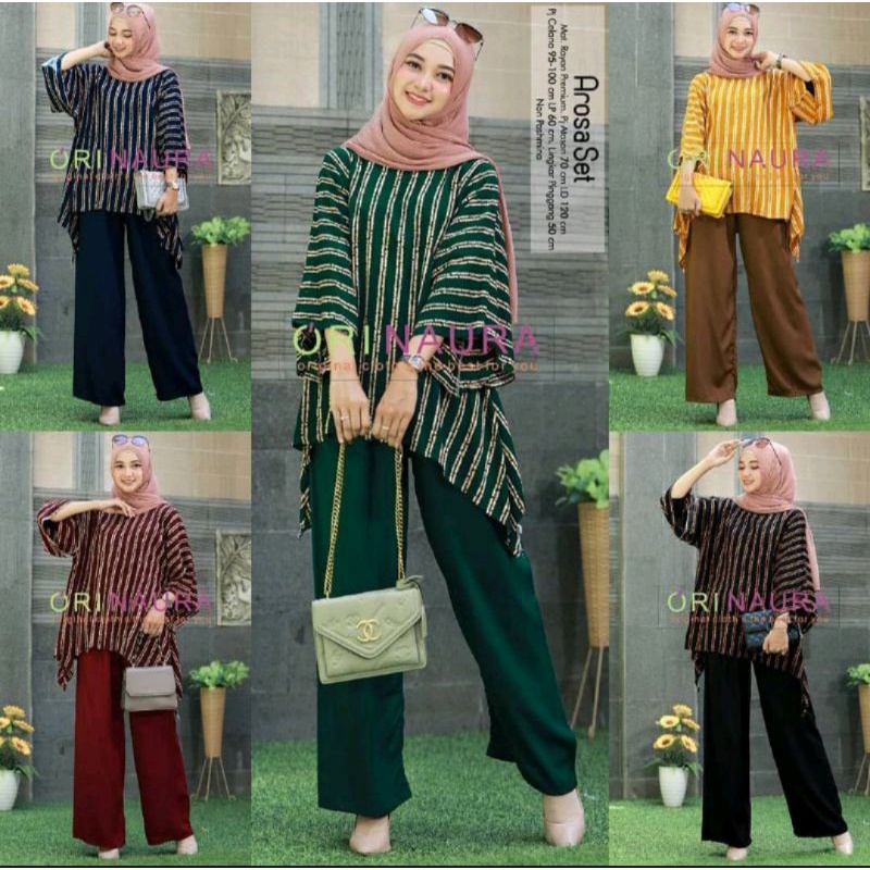 One Set Jumbo Waka Waka AROSA Setelan Wanita Rayon Premium  Set Celana Panjang Tie Dye Kekinian