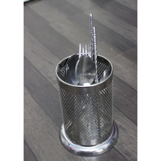 tempat sendok garpu sumpit keranjang bulat stainless steel serbaguna