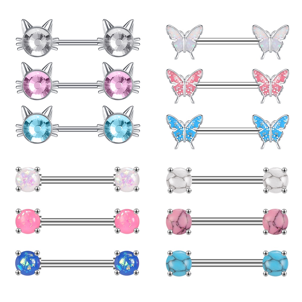 1pc Cincin Tindik Tubuh Desain Kucing / Kupu-Kupu / Lebah Bahan Stainless Steel