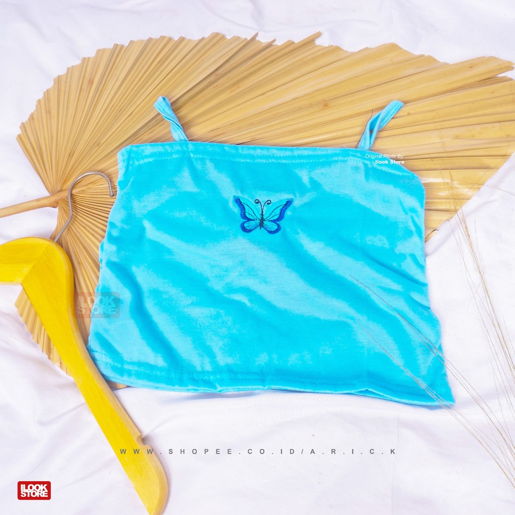 Tanktop ovula butterfly - tanktop wanita - tanktop crop - pakaian dalam - bordir-TT Butterfly - Biru