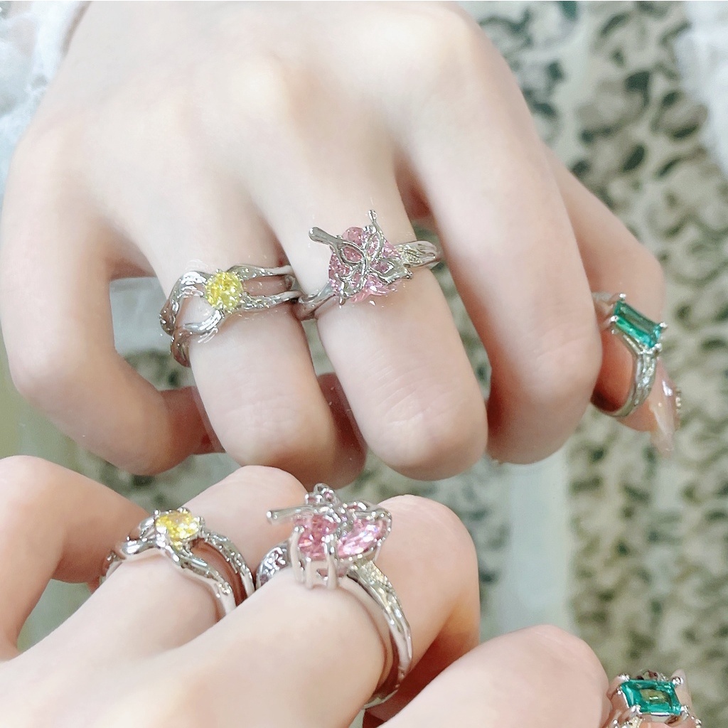 Cincin Bentuk Hati Dan Kupu-Kupu Gaya Harajuku