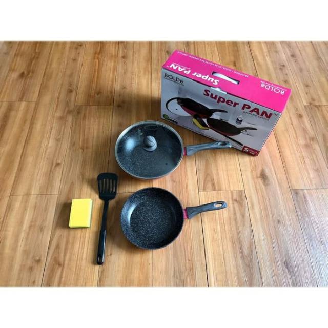 Super Pan Black Pink BOLDe Panci Granite Ceramic Cookware Set