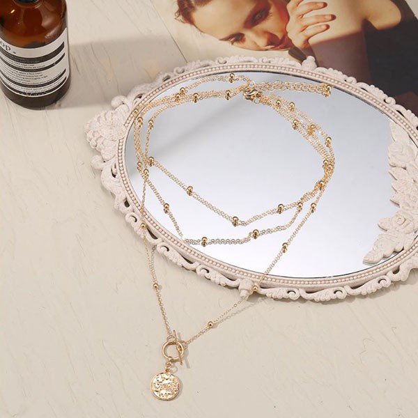 kalung multilayer simple retro coin ball necklace jka208 (3E1)