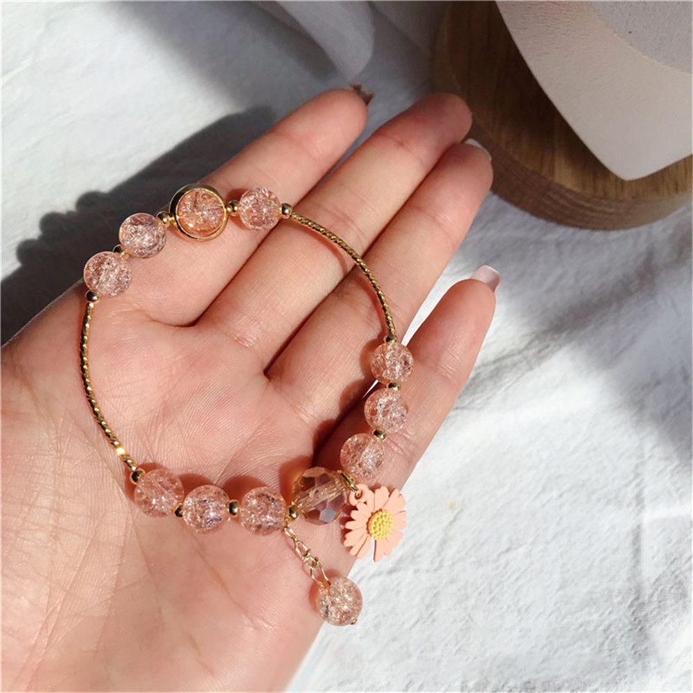 【COD Tangding】Crystal Bracelet Daisy Pendant Bracelet Pink Yellow Blue Color for Girl Summer Accessory