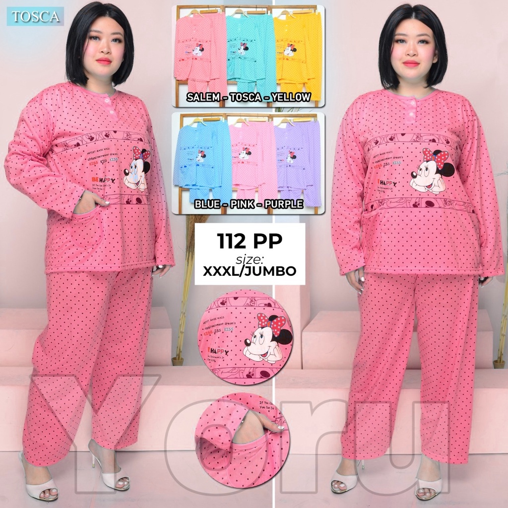 Pamelo Jumbo Stelan Baju Tidur Jumbo Wanita PP XXXL Ld 120 Lengan Panjang Baby Doll Bahan Kaos Bigsize Murah