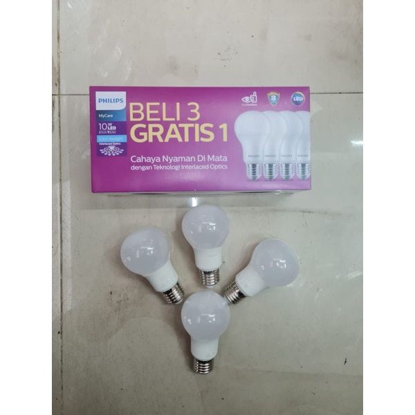 philips lampu led bulb 10watt mycare 10w paket 3 gratis 1 termurah 10 watt cahaya putih