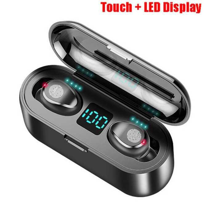 ZEBRA TWS Earphone Bluetooth 5.0 LED Touch Powerbank Dock 2000mAh F9-2 [Hitam]