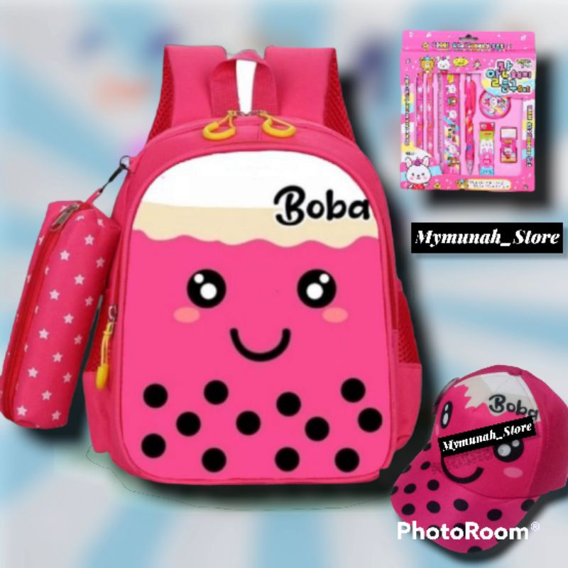 Tas Ransel Sekolah Anak Perempuan TK SD Karakter Boba Bubble Drink Murah