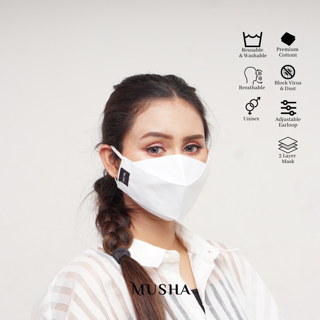 MUSHA 3D Mask - Broken white | Masker Kain Earloop