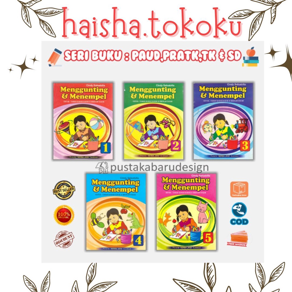 HAISHA.TOKOKU || Buku PAUD, TK, SD Kelas Kecil Belajar Menggunting dan Menempel Stimulasi Motorik Ka