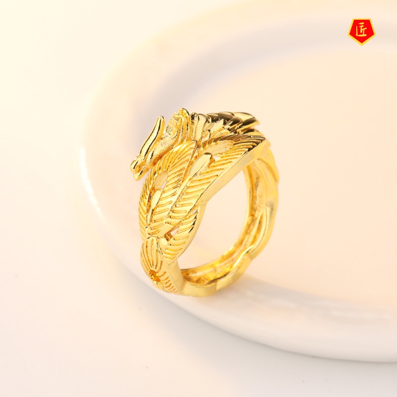 [Ready Stock]Temperament Personality Golden Dragon and Phoenix Couple Rings