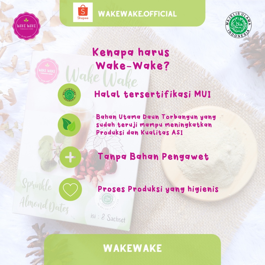 ASI Booster Torbangun - Wake Wake Sprinkle Almond Dates  -  (serbuk Daun Bangun Bangun, Almond, Kurma) - 8 Sachet